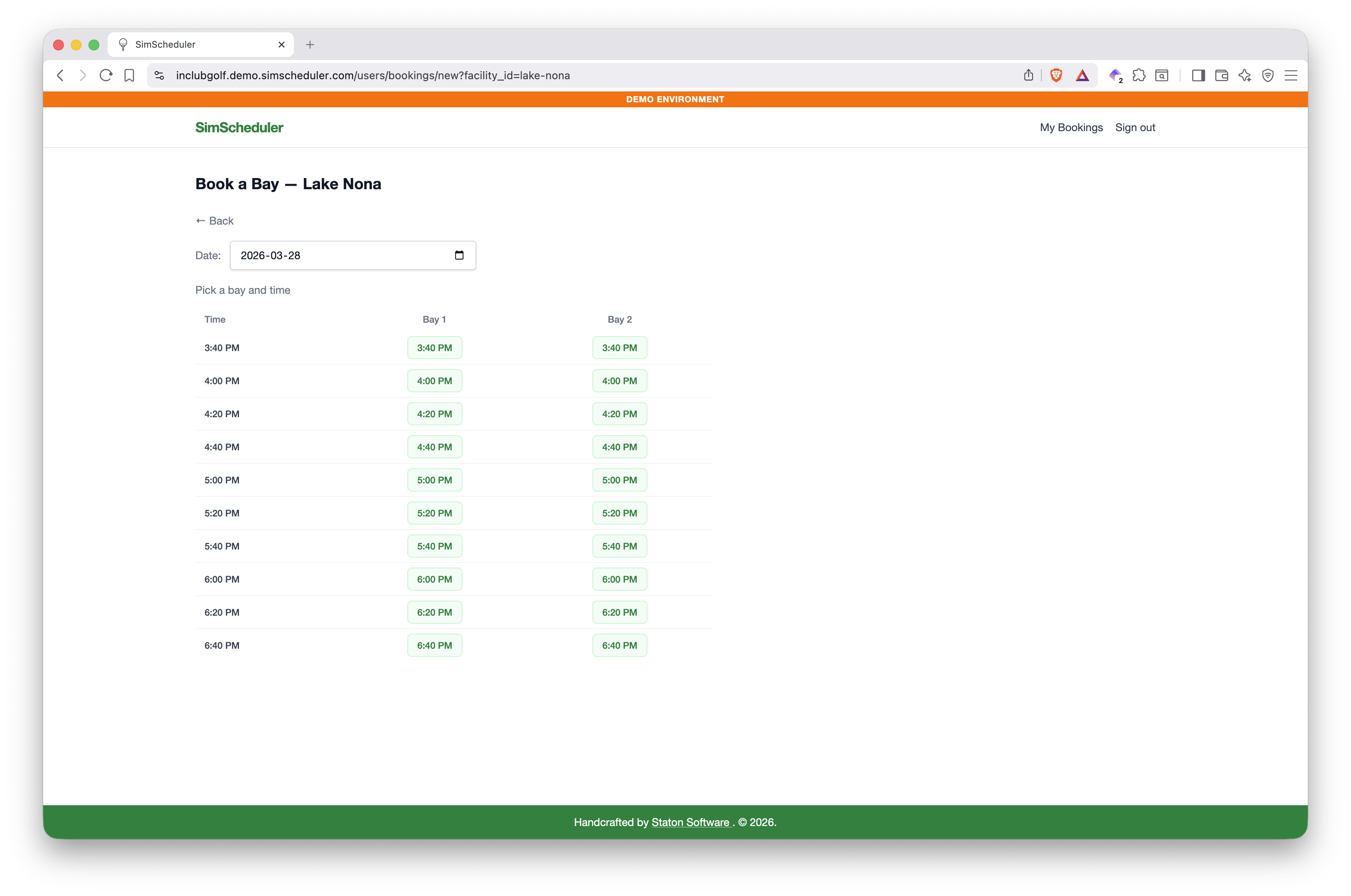 Bay scheduling — pick a date and time across bays